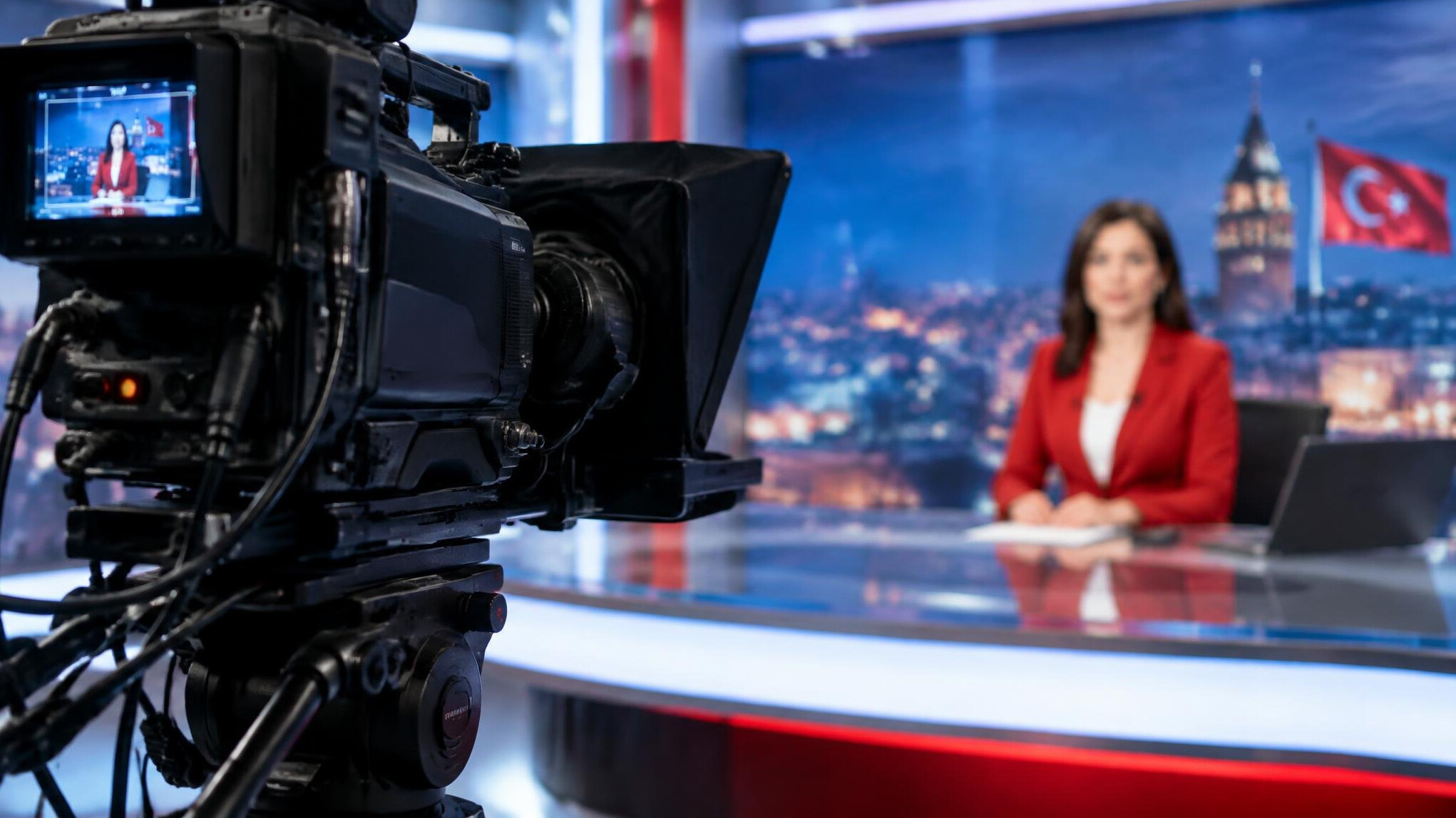 Television camera recording in a professional studio during live broadcast