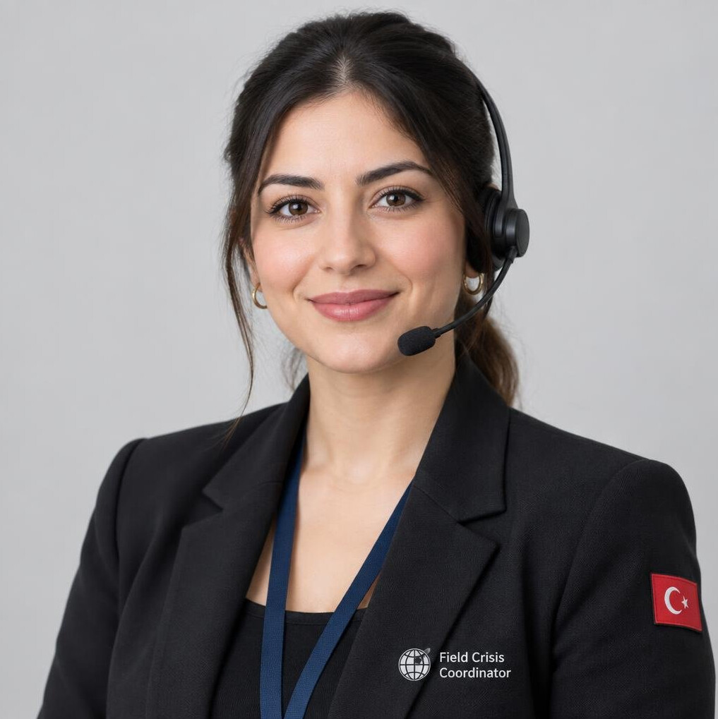 Professional portrait of a young woman with headset
