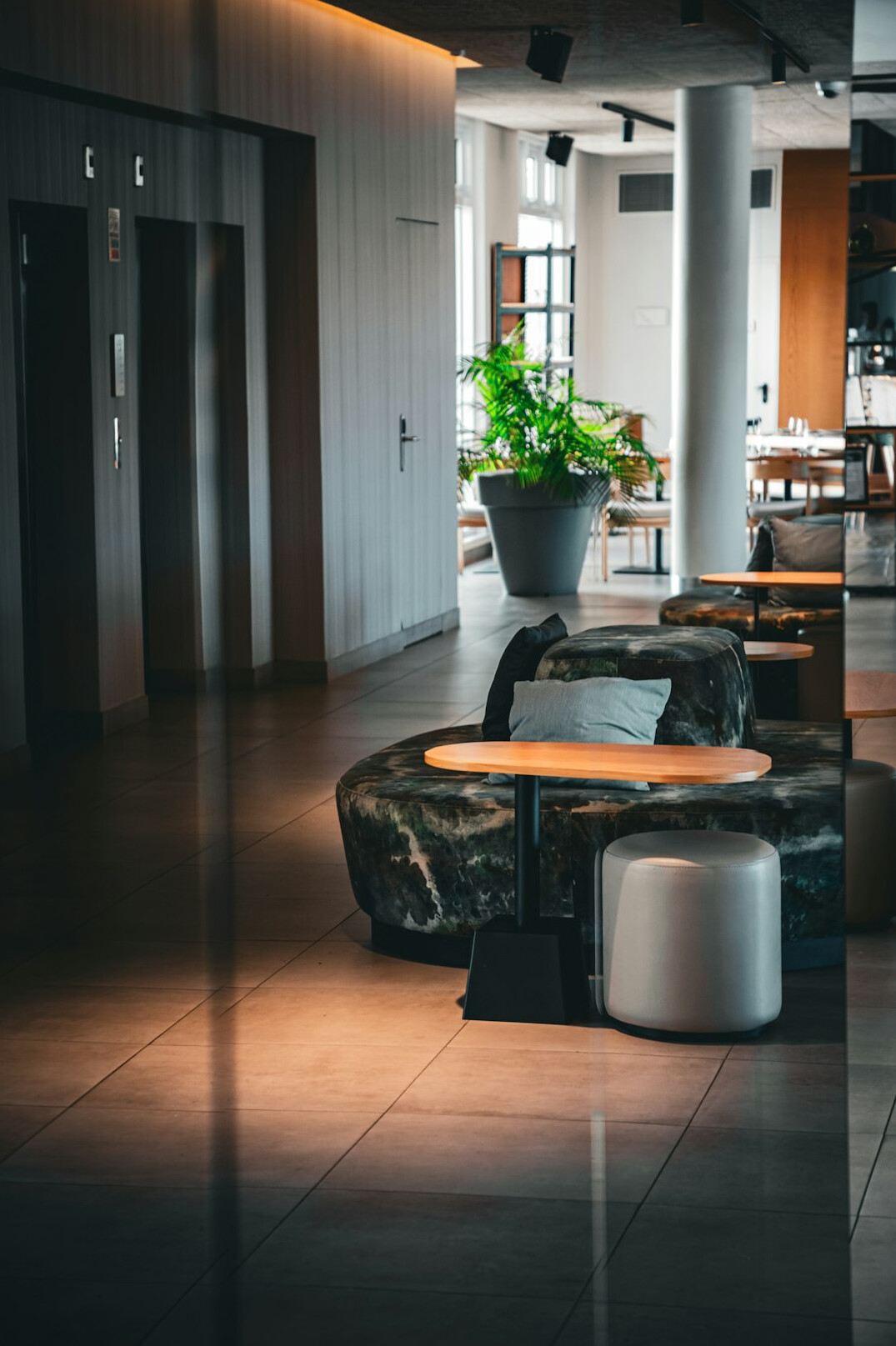 Modern office reception area with seating