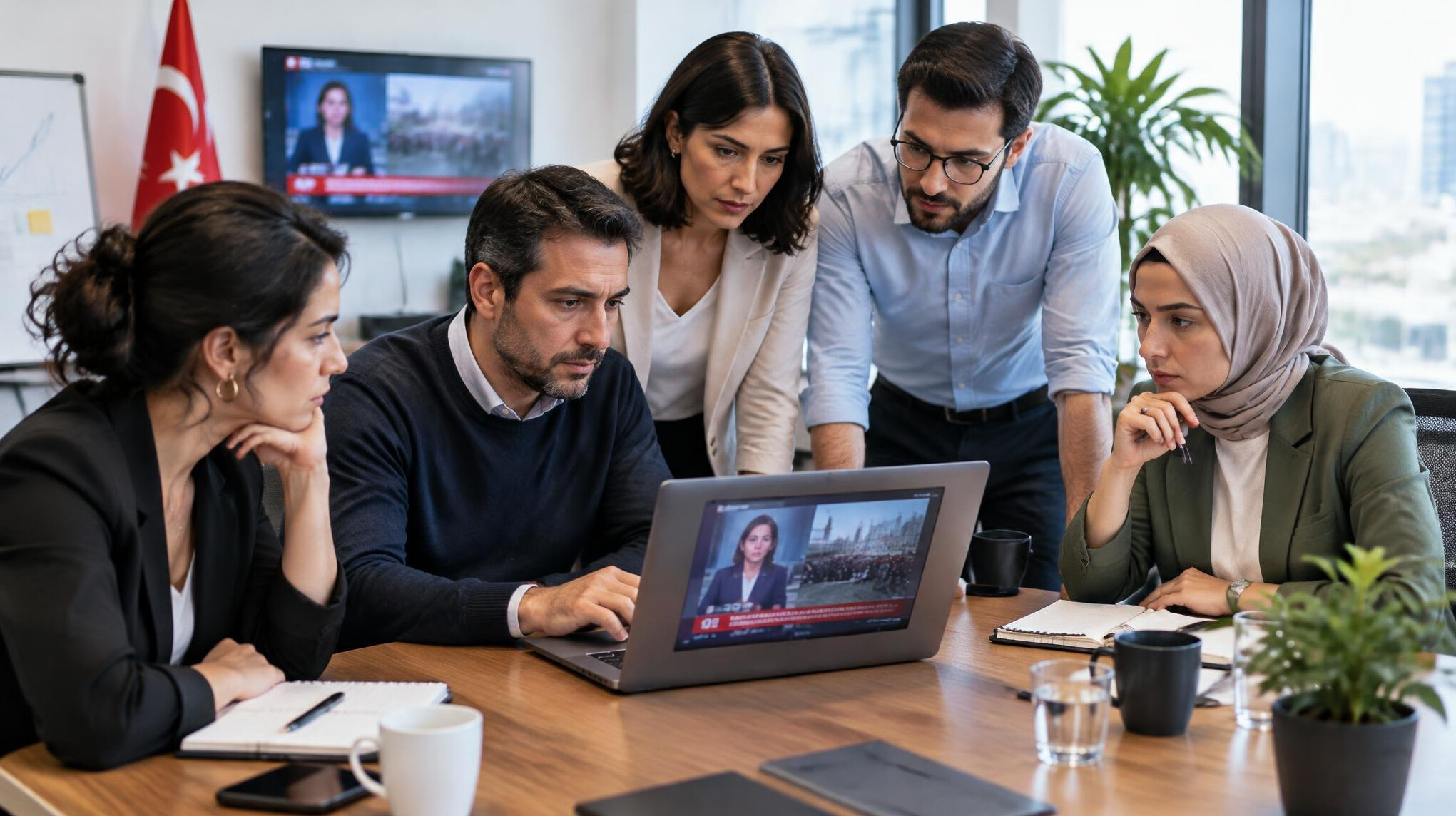 Team of professionals having a strategy meeting around a table